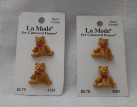 4 La Mode Novelty Buttons ~ Sitting Teddy Bear w/ Red Bow ~ Shank ~ On Cards - $9.85