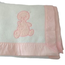 Chatham Pink Satin Trim Blanket Bear Applique Baby Vintage 70s Crib Acrylic - £31.47 GBP