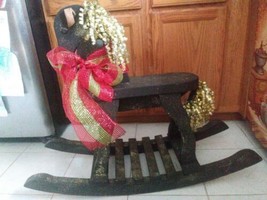 Vintage Handmade Black Wooden Rocking Horse Holiday Decor - $79.20