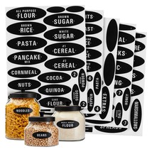 158 Chalkboard Pantry Labels For Food Containers, White All Caps On Black - £23.62 GBP