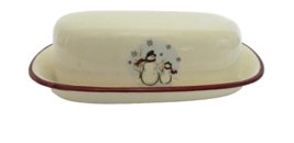 Snowmen Royal Seasons RN1 Stoneware Covered Butter Dish 1/4 lb Snowflakes - £15.73 GBP