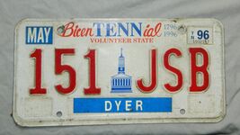 United States Tennessee 1996 Passenger License Plate # 151-JSB - $5.89