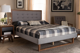 Tamsin Light Gray Fabric Ash Walnut Brown Queen Size Platform Bed - $8,634.66 MXN