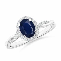 ANGARA Oval Sapphire Halo Twisted Vine Ring for Women, Girls in 14K Solid Gold - £787.14 GBP