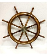 36&quot; Nautical Marine Wooden Steering Ship Wheel Brass Ring Pirate Captain... - £117.01 GBP