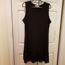 Michael Kors Black Sleeveless Tank Dress Sz 1X Pleated Bottom Below Knee Length - £38.32 GBP