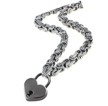 Heart Padlock Collar Stainless Steel Lock Necklace - £55.76 GBP