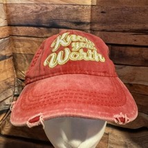 Know Your Worth Hat Cap Distressed Red Women&#39;s Adjustable Strap back Bas... - $13.99