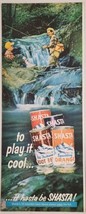 1960 Print Ad Shasta Soda Pop in Cans Dad &amp; Son Fly Fishing by Waterfall - $18.88