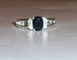 Blue Sapphire Oval Solitaire &amp; White Topaz Ring, 925 Silver, Size 7, 1.09(Tcw) - £27.97 GBP