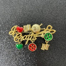 Signed Danecraft Vintage Brooch/Pin New I Love Knitting Crafts Gold Yarn Heart - £8.85 GBP