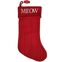 Holiday Time 19 inch Red Knit Embroidered Meow Cat Christmas Stocking - £9.40 GBP