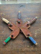 FIVE 6" Damascus Steel Hunting Skinning Knife Wooden Handle With Leather... - $98.99