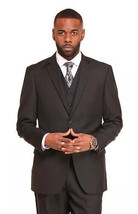 Mens Three Piece Suit Vested VITALI Soft Fabric With Sheen M3090 Black - $165.00