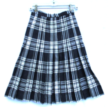 Vintage Pure New Wool Scotland Tartan Black Plaid Pleated Skirt 23 Waist... - £18.93 GBP