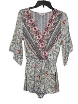 Umgee Womens Romper Faux Wrap V-Neck Boho Floral Tie Waist 3/4 Sleeve Size Small - £15.57 GBP