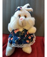 Vtg Bunny Rabbit Plush Doll Floral  Dress ,Bow, Shalom Toy Co. NY 1994 E... - £5.53 GBP