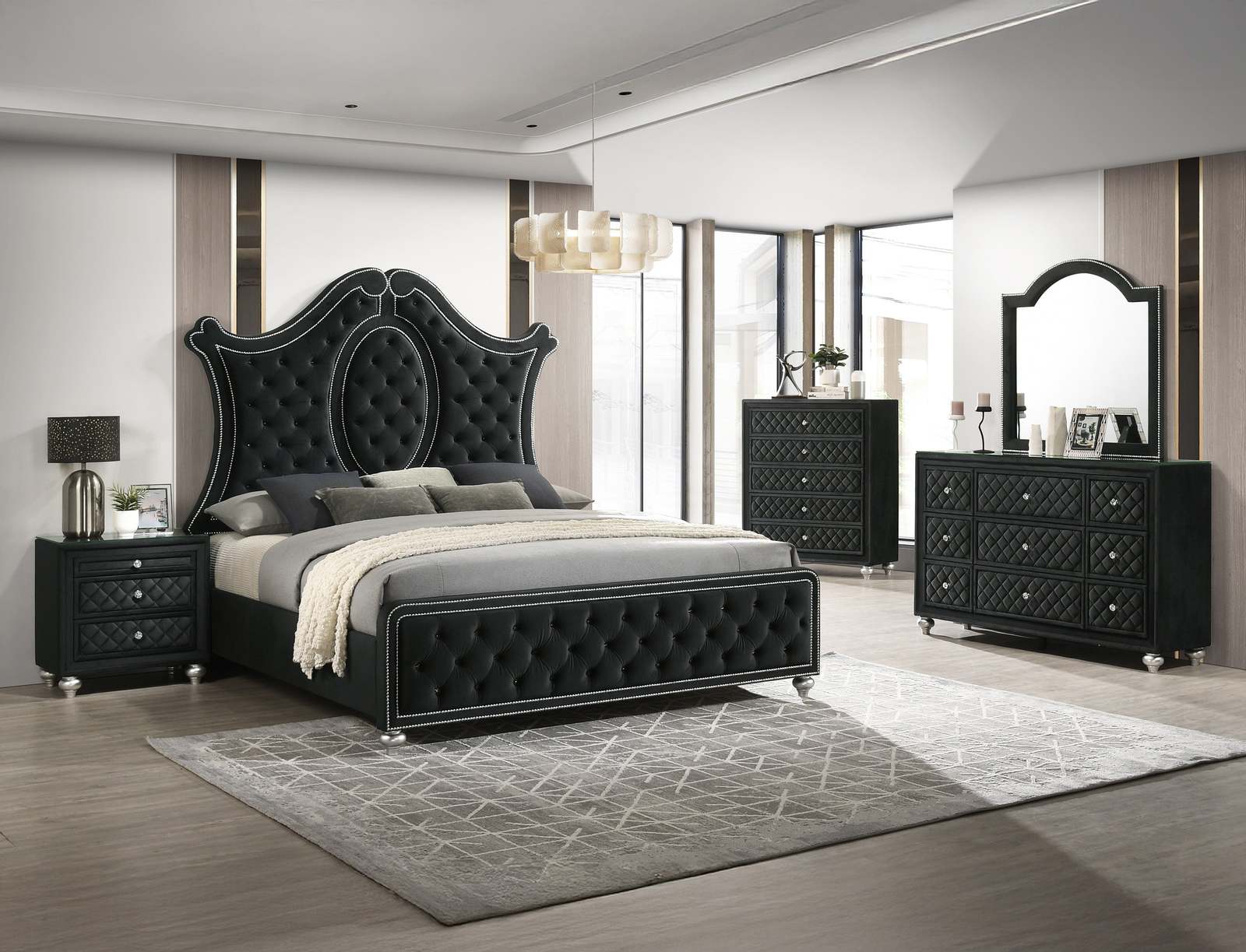 Black Traditional Glam 5-Drawer Chest, Velvet & Crystal Knobs Item image 5