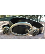 Vintage Canada Western Leather BELT--Black with silver Oval HOOK Buckle ... - $47.80 CAD
