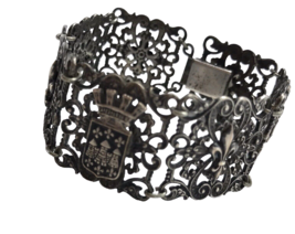 Vintage Paris Souvenir Bracelet Carcassone Filigree panel link fleur de lis - £38.94 GBP