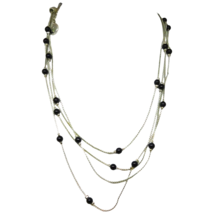 Vintage Liz Claiborne Necklace Beaded Station Layered Silver Tone 16&quot; Adjustable - £10.72 GBP