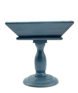 Enesco Blue Wood Pedestal Bowl Compote MCM Square Wooden 7.25&quot; Japan Vin... - $16.24