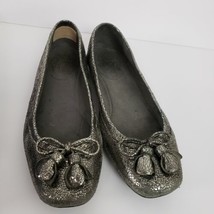 Stuart Weitzman Tulip Bow Pewter Nappa Ballet Flats Women&#39;s Sz 7.5 - £26.19 GBP