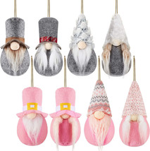 Gnome Christmas Ornaments Set of 8, Handmade Swedish Tomte Gnomes Plush Pink - £7.52 GBP