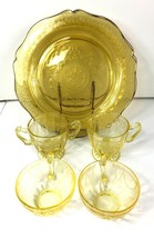 6 Pieces Yellow Depression Glass Cups Cream Sugar Cameo Patrician Spoke Etched - £47.61 GBP