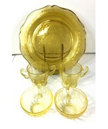 6 Pieces Yellow Depression Glass Cups Cream Sugar Cameo Patrician Spoke ... - £46.94 GBP