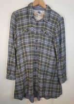 IVY JANE XS Flannel Plaid Button Up Tunic Top Oversized Boyfriend Shirt Dress - £22.04 GBP