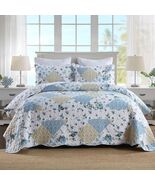 Autumn Dream Reversible Patchwork Quilt Set Blue White Rose Queen Size - $796.94 MXN
