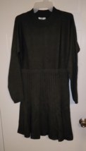 Umimi Women&#39;s Dark Green Ribbed Long Sleeve Pleated Sweater Dress - XL (... - $17.43