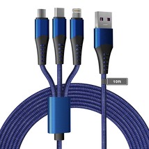 Multi 3 In 1 Usb Long Charger Cable, 3M/10Ft 6A Pd Fast Braided Charging Cord, U - £22.02 GBP