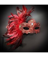 Deluxe Carnival Feathered Masquerade Halloween Face Mask Red and Black 1... - €18,33 EUR