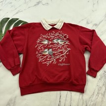 Womens Vintage 90s Pullover Sweatshirt Size L Red White Collar Birds California - £19.54 GBP