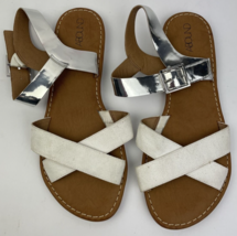 &quot; Abound &quot; White Silver Faux Leather Nordstrom Strappy Flat Sandal Size 7m - $17.81