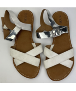 &quot; Abound &quot; White Silver Faux Leather Nordstrom Strappy Flat Sandal Size 7m - £14.07 GBP