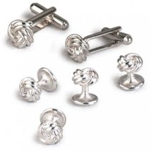 Double Knot Tuxedo Cufflinks and Studs Set Silver Trim - $93.10