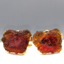 Vintage Swank Red Lava Glass Cuff Links, Unique Art Glass Iridescent Mid Century - $121.91