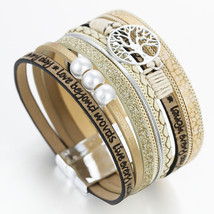 Amorcome Tree of Life Boho Multilayer Leather Wrap Bracelet for Women Shiny Rhin - £11.05 GBP