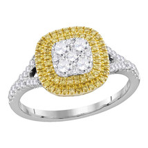 18kt White Gold Womens Round Yellow Diamond Cluster Ring 3/4 Cttw - £1,608.94 GBP