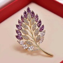 2Ct Marquise Cut Simulated Amethyst Leaf Shape Brooch Pin 925 Silver Gold Plated - £123.97 GBP