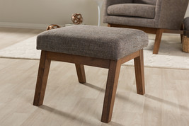 Nina Walnut Wood Finishing and Gravel Fabric Upholstered Ottoman - $2,177.43 MXN