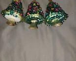 3 Vintage Sequin Beaded Push Pin Hand Made Christmas Tree Multicolor Orn... - £52.27 GBP