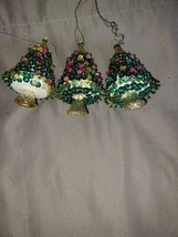3 Vintage Sequin Beaded Push Pin Hand Made Christmas Tree Multicolor Ornament - £51.94 GBP