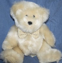 Dan Dee Furry Teddy Bear 8&quot; Beige Tan Soft Plush Corduroy Bow Tie Pads Stuffed - $10.70