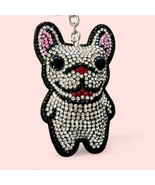 Sparkling Cartoon French Bulldog Badge Charm Keychain with Rhinestones - $7.87