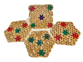 Vintage Trivet Colorful Bamboo Wood Beaded Patterned Hot Pad Set of 4 - £13.21 GBP
