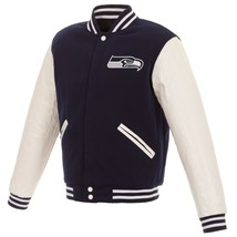 NFL Seattle Seahawks  Reversible Fleece Jacket PVC Sleeves 2 Front Logos JHD - £96.21 GBP